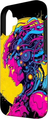 Vista 2 de Funda estilo anime futurista Cyberpunk para iPhone 16 Robot Woman