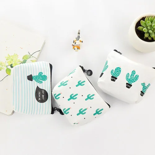 Vista 3 de softmusic Cute Cactus impresión de lona cartera Mini titular de la tarjeta bolsa de cierre portafolios