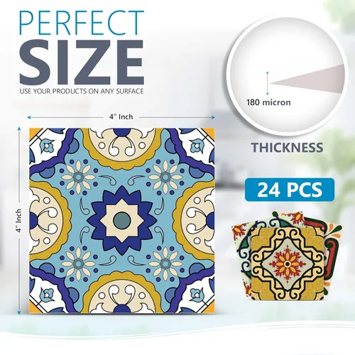 Vista 8 de Juego de 24 calcomanías para azulejos de salpicaduras, auténticos azulejos tradicionales de Talavera, calcomanías para azulejos de baño y cocina