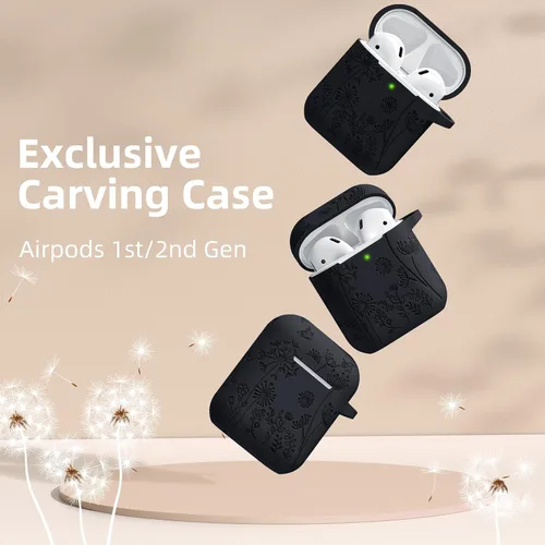 Vista 2 de Lerobo para Funda AirPod, Funda de 2ª y 1ª Generación, Funda Protectora Completa con Grabado de Flores Compatible con Funda de Carga Apple AirPod