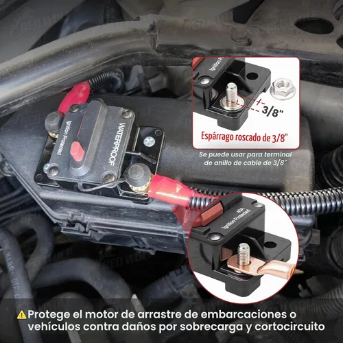 Vista 3 de RED WOLF Interruptor de circuito de 250 A, portafusibles de 12 V - 24 V CC Interruptor de reinicio manual para motor de arrastre de barco, vehículos