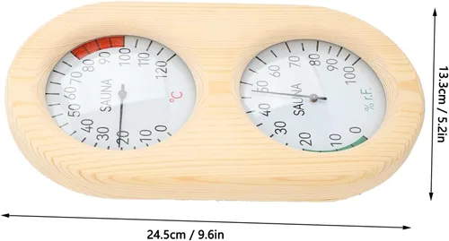 Vista 7 de Asixxsix Sauna Room Thermometer Hygrometer, Wooden 2 in 1 0120 0100% Wall Mounted Sauna Hygrothermograph with Clear Glass Cover, for Steam Room