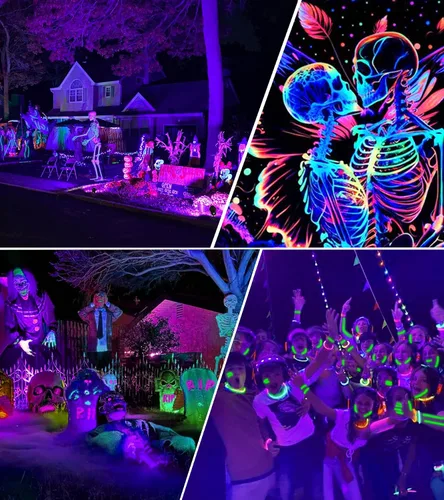 Vista 6 de SUNVIE 1 paquete de focos de Halloween para exteriores, luz negra con sensor de fotocélula de 10 W, foco de luz negra, impermeable, luz LED negra