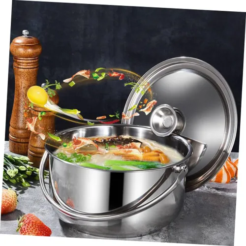 Vista 3 de KICHOUSE Olla de cocina de acero inoxidable Olla de acero inoxidable Petit Kitchen Stock con tapa Tazones grandes para mezclar Multifuncional
