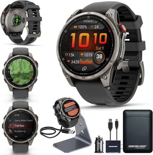 Vista 17 de Garmin Fenix 8 Premium - Reloj inteligente multideporte GPS para correr, 43 mm AMOLED, clasificado para buceo, linterna incorporada Titanio DLC