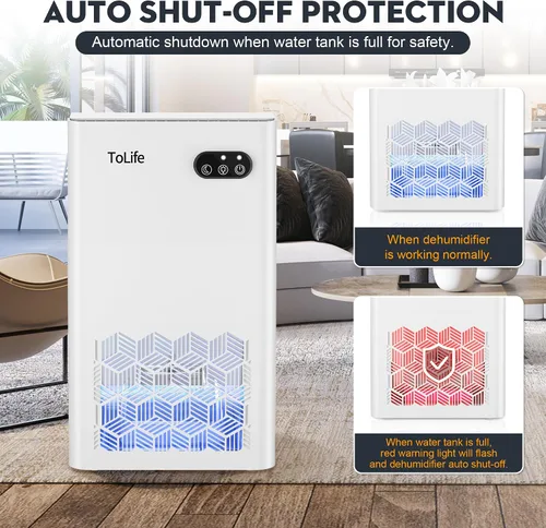 Vista 6 de ToLife Deshumidificador para el dormitorio del hogar, 1000 pies cuadrados Portátil para el hogar, dormitorio, baño y sótano con luz LED de 7 Blanco