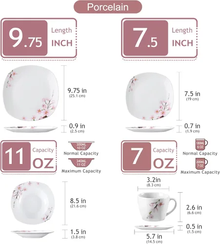 Vista 2 de VEWEET Annie - Vajilla de porcelana para 6 personas, 30 piezas, con platos y tazones, incluyendo cena, postre, sopa, tazas y platillos