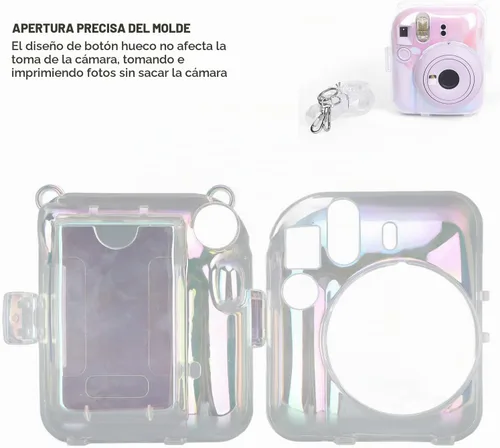 Vista 3 de Funda transparente para mini 12 instantáneos, cámara de película con capacidad para 10 películas en la parte posterior y correa ajustable