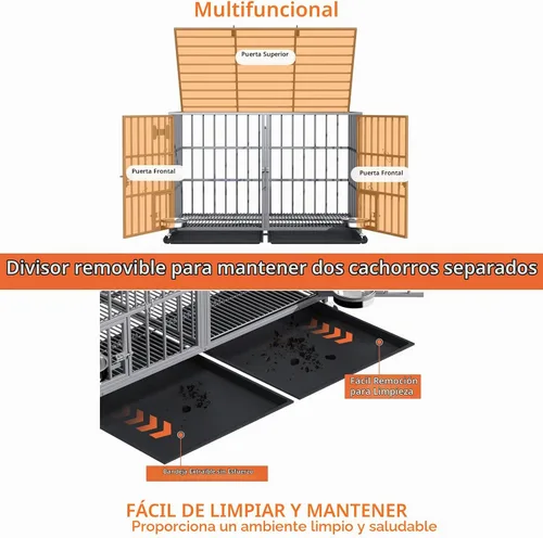 Vista 5 de aboxoo Jaula de metal resistente para perros de 42/48 pulgadas para 2 perros/perros grandes, parte superior abierta de metal, perrera