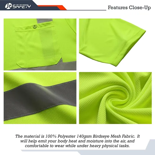 Vista 4 de JKSafety Paquete de 3 prendas de seguridad reflectantes de alta visibilidad Camiseta de trabajo diario color amarillo con tiras retro-reflectantes