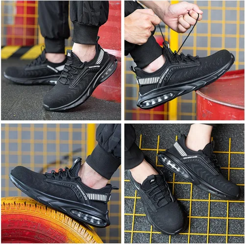 Vista 6 de Zapatos de punta de acero para hombres y mujeres, ligeras, con amortiguación de aire, antideslizantes, botas de trabajo de seguridad, zapatos
