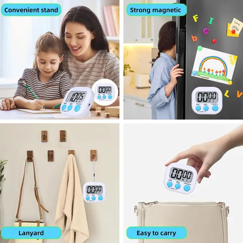 Vista 8 de 16 paquetes de temporizador digital multifunción temporizadores electrónicos para aula, pequeño cronómetro magnético de cuenta regresiva, mini reloj