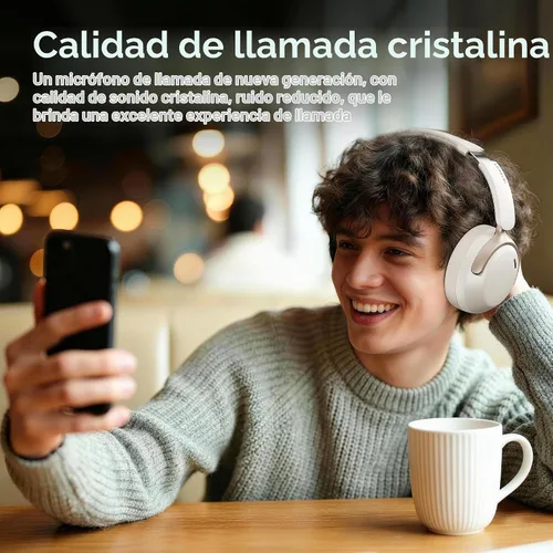 Vista 7 de LORELEI QC30 Auriculares híbridos con cancelación activa de ruido, Bluetooth inalámbrico sobre la oreja, piel proteica beige, control activo