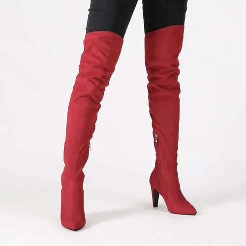 Vista 4 de DREAM PAIRS Botas altas hasta el muslo para mujer, tacones por encima de la rodilla, botas largas y sexys con punta puntiaguda