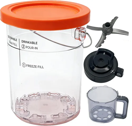 Vista 7 de Tapa exterior de repuesto y paleta, compatible con Ninja Creami Ice Cream Maker: NC500, NC501, NC501H, NC501HBL y NC501HGN Series