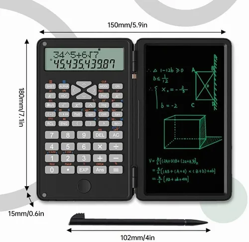 Vista 5 de Calculadora científica con tableta de escritura 2 en 1 calculadora portátil Negro
