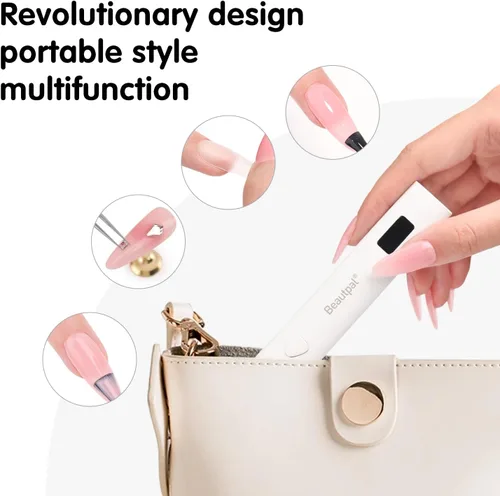 Vista 5 de BEAUTPAL - Luz UV de mano para uñas, mini secadora de uñas, luz LED con soporte magnético, pantalla LCD, lámpara de uñas de gel recargable