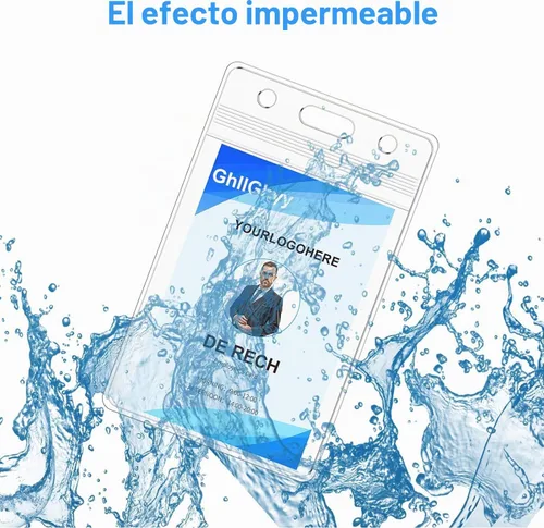 Vista 4 de Paquete de 6 soportes extra gruesos para tarjetas de identificación, duraderos y sellables, impermeables, verticales, fundas de plástico PVC