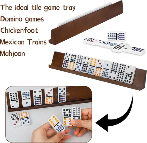 Vista 3 de Bucher&Rossini Soportes de dominó 4 paquetes - Diseño autoral color marrón nuez para juego de dominó, trenes mexicanos, Mahjoon y Chickenfoot