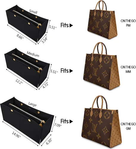 Vista 2 de LEXSION Organizador de fieltro para bolso, organizador de bolso con bolsillo desmontable con cremallera para ONTHEGO GM, 3 tamaños 8034, negro
