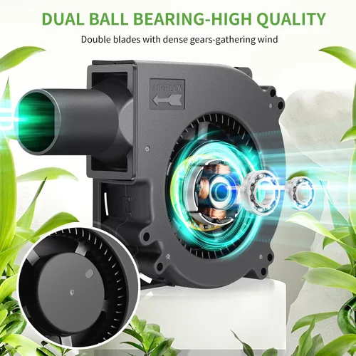 Vista 3 de Ventilador eléctrico pequeño de 4.724 in x 1.260 in para barbacoa de 12 V con controlador para soplador de aire de jaula de ardilla, ventilación