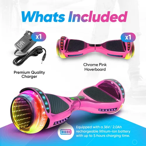 Vista 6 de Hoverboard de 16.5 cm para niños de 6 a 12 años, Hoverboard Bluetooth con ruedas estilo luz de túnel y almohadillas antideslizantes, certificado