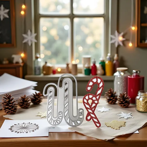 Vista 9 de Troqueles de corte de metal de Navidad, troqueles de bastón de caramelo, plantillas de grabado en relieve para álbumes de recortes, álbum