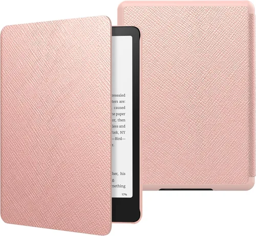 Vista 43 de MoKo Funda para Kindle Paperwhite de 7" 12ª generación 2024/Colorsoft, Pink Mármol de oro rosa claro