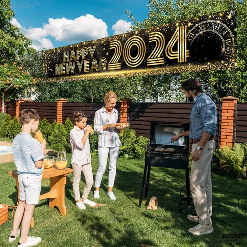 Vista 7 de KatchOn, Cartel de Feliz Año Nuevo 2024 – Grande 120 x 20 pulgadas Cartel de feliz año nuevo para patio Decoraciones de feliz año nuevo 2024