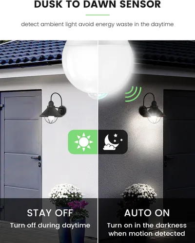 Vista 2 de OHLUX Bombillas con sensor de movimiento equivalente a 13 W y 120 W, bombilla de seguridad activada por movimiento del atardecer al amanecer