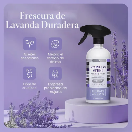 Vista 6 de Limpiador y abrillantador de acero inoxidable Therapy con gamuza de microfibra grande, 16 fl. oz. 100% USDA Biobased. Removes fingerprints &