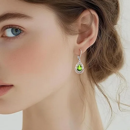 Vista 274 de Aretes colgantes de plata de ley con diseño de árbol de la vida, flor, abeja, animales, gato, colibrí, piedra lunar, turquesa, aretes con cierre
