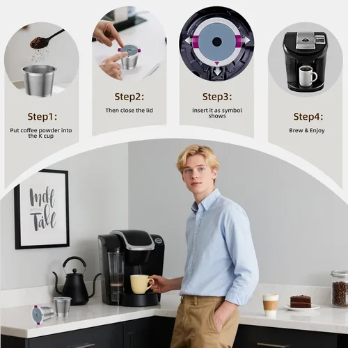 Vista 6 de 1 paquete de cápsulas de café K Cup reutilizables, filtros de café K Cup rellenables de acero inoxidable para cafeteras Keurig 1.0 y 2.0