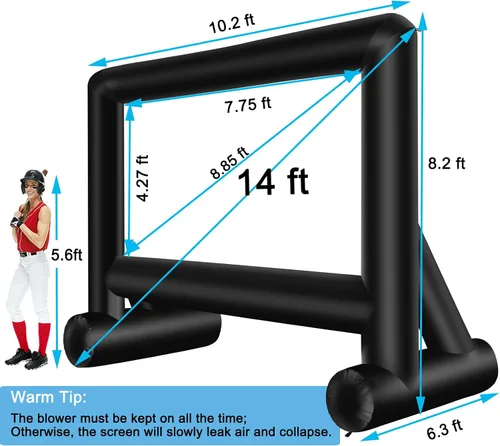 Vista 7 de 14 pies de pantalla de proyector de película inflable para interiores y exteriores con bolsa de transporte para proyección frontal y trasera