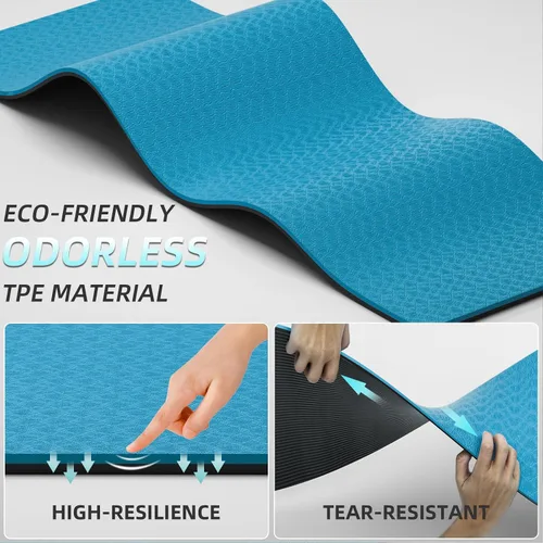 Vista 4 de Tapete de yoga extra largo y ancho para hombres y mujeres altos, 2.992 x 1.283 x 0.276 in, TPE de alta densidad antideslizante en ambos lados