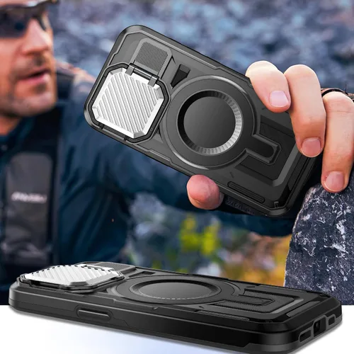 Vista 7 de Funda con soporte de cámara para iPhone 12 Pro Max, compatible con MagSafe, cubierta de lente, versión 2024, funda protectora suave de grado militar