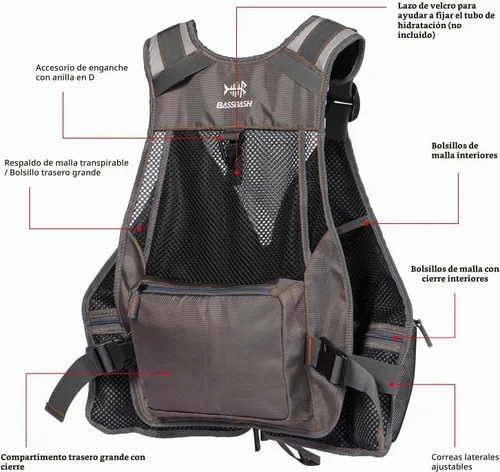 Vista 5 de Bassdash - Chaleco de pesca con mosca de múltiples bolsillos, tamaño ajustable, regalo para hombres y mujeres Marrón