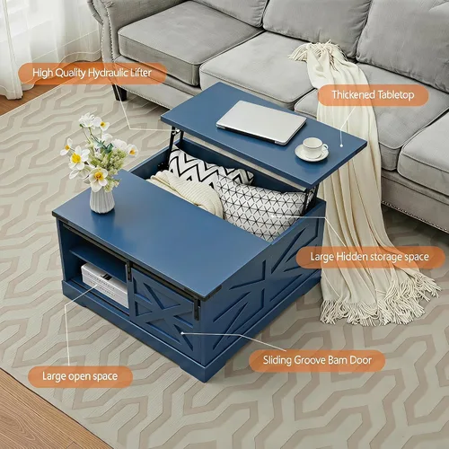Vista 2 de Mesa de centro con tapa elevable, mesa de centro cuadrada