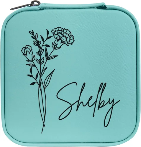 Vista 5 de Joyero de flores de nacimiento personalizado Estuche de viaje (cuero crudo, abril - guisante dulce)