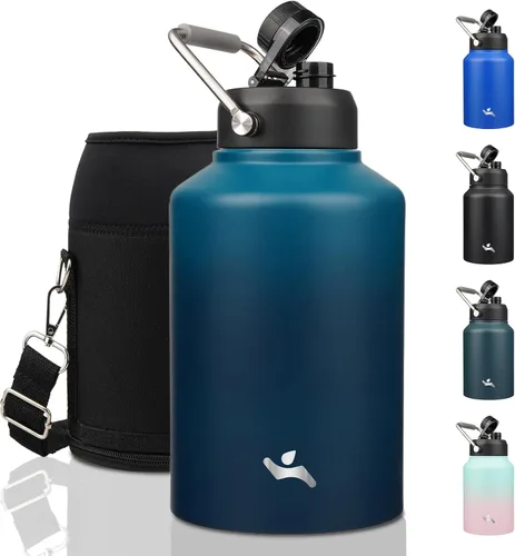 Vista 22 de Konokyo Jarra de medio galón con asa, botella de agua aislada de 64 onzas con bolsa de transporte, botella de metal de acero inoxidable al vacío