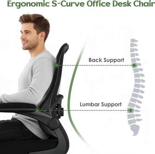 Vista 5 de Silla de oficina ergonómica – Silla de escritorio ergonómica – Silla de oficina cómoda de malla para el hogar con ruedas, soporte lumbar ajustable