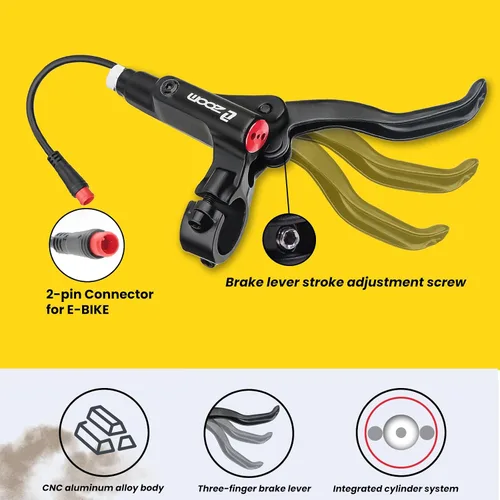 Vista 4 de Hycline Juego de frenos hidráulicos Ebike de 4 pistones: Zoom H876E 2-PIN Power-Off Kit de freno de disco de bicicleta eléctrica incluido rotores