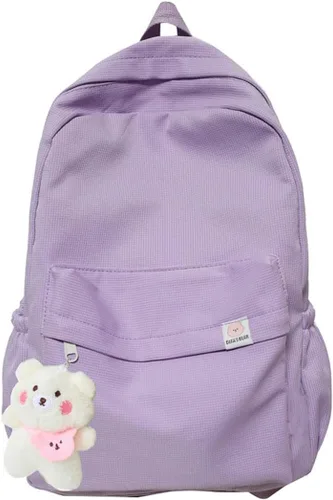 Vista 9 de Eagerrich Mochila Estética Mochila Bonita Útiles Escolares Bolsa para Laptop para Adolescentes Niñas Mujeres Estudiantes Color Sólido, Beige