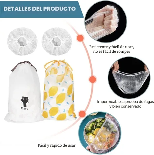 Vista 5 de 200 fundas elásticas de plástico reutilizables para tazones, fundas de almacenamiento de alimentos con fundas elásticas para tazones para sobras