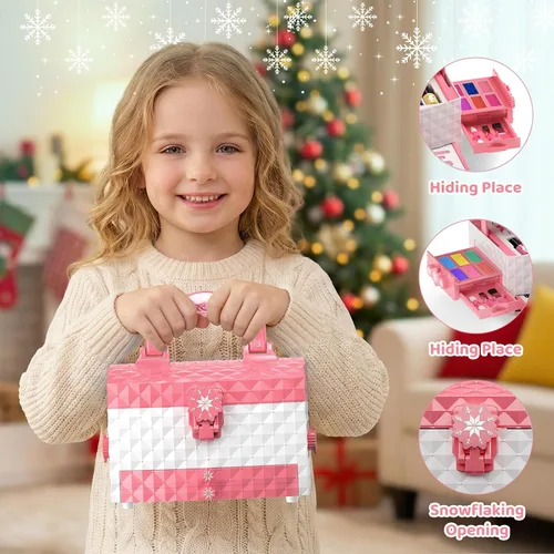 Vista 6 de GirlsHome Set de maquillaje para niñas de 56 piezas, lavable, cosméticos reales no tóxicos, juguetes de Frozen, kit de maquillaje para niñas