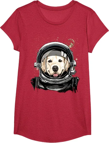Vista 46 de Camiseta para amantes de los perros de los astronautas del espacio exterior Golden Retriever Lover, Negro