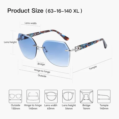 Vista 23 de ZENOTTIC Lentes de sol sin montura de gran tamaño para mujer, diseño geométrico de corte de diamante, lentes degradados, protección UV, tonos de moda