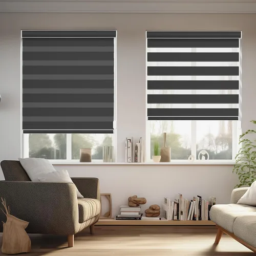Vista 22 de Persianas de cebra Changshade para ventanas interiores con filtro de luz, persianas de cebra con cordón para puertas corredizas de vidrio