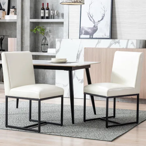 Vista 15 de BESTANO Sillas De Comedor - Juego de 2 sillas de comedor modernas negras tapizadas de piel sintética para cocina y comedor con marco de metal negro