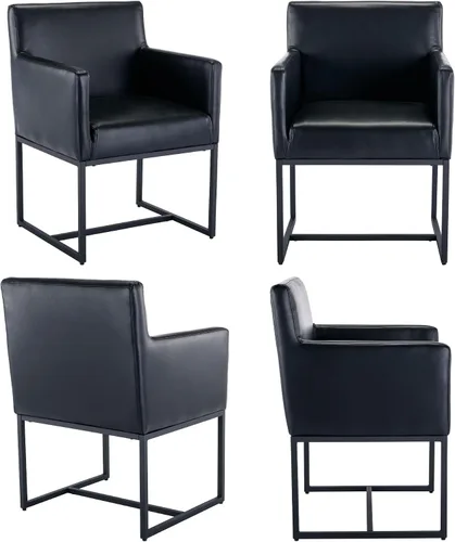 Vista 7 de BESTANO Juego de 2 sillas de comedor tapizadas con brazos de piel sintética de mediados de siglo, sillas decorativas modernas con marco de metal